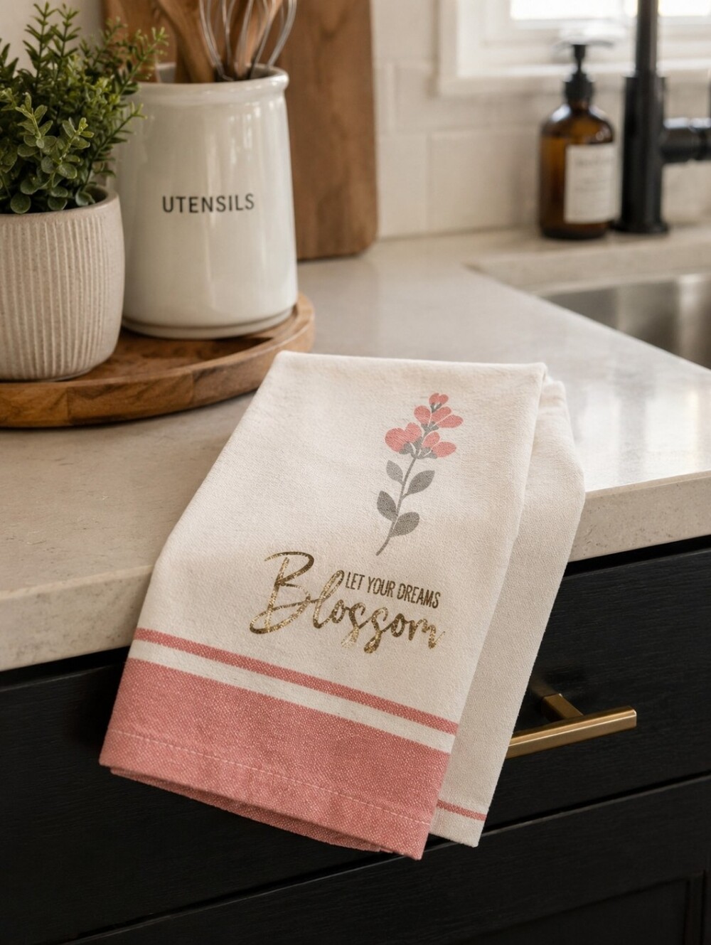 Set Of 2 Kitchen Tea towels "Let Your Dreams Blossom"